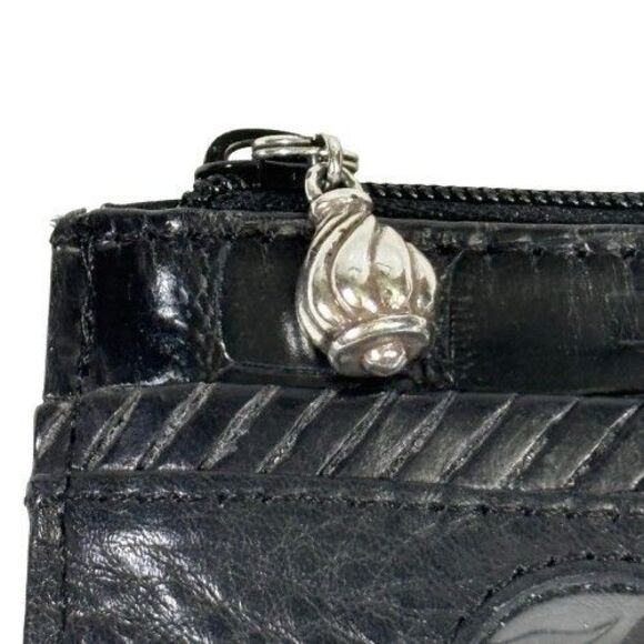 Brighton Leather Wallet Heart Coin Card ID Change Purse Black Croc Embossed Trim - Picture 7 of 10